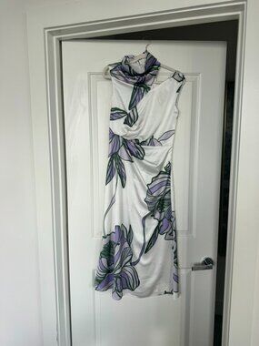 Karen Millen Graphic Linear Twist Neck Woven Dress